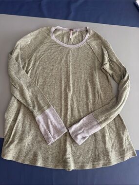 Poof! Olive Green Long Sleeve Top with Gray Trim